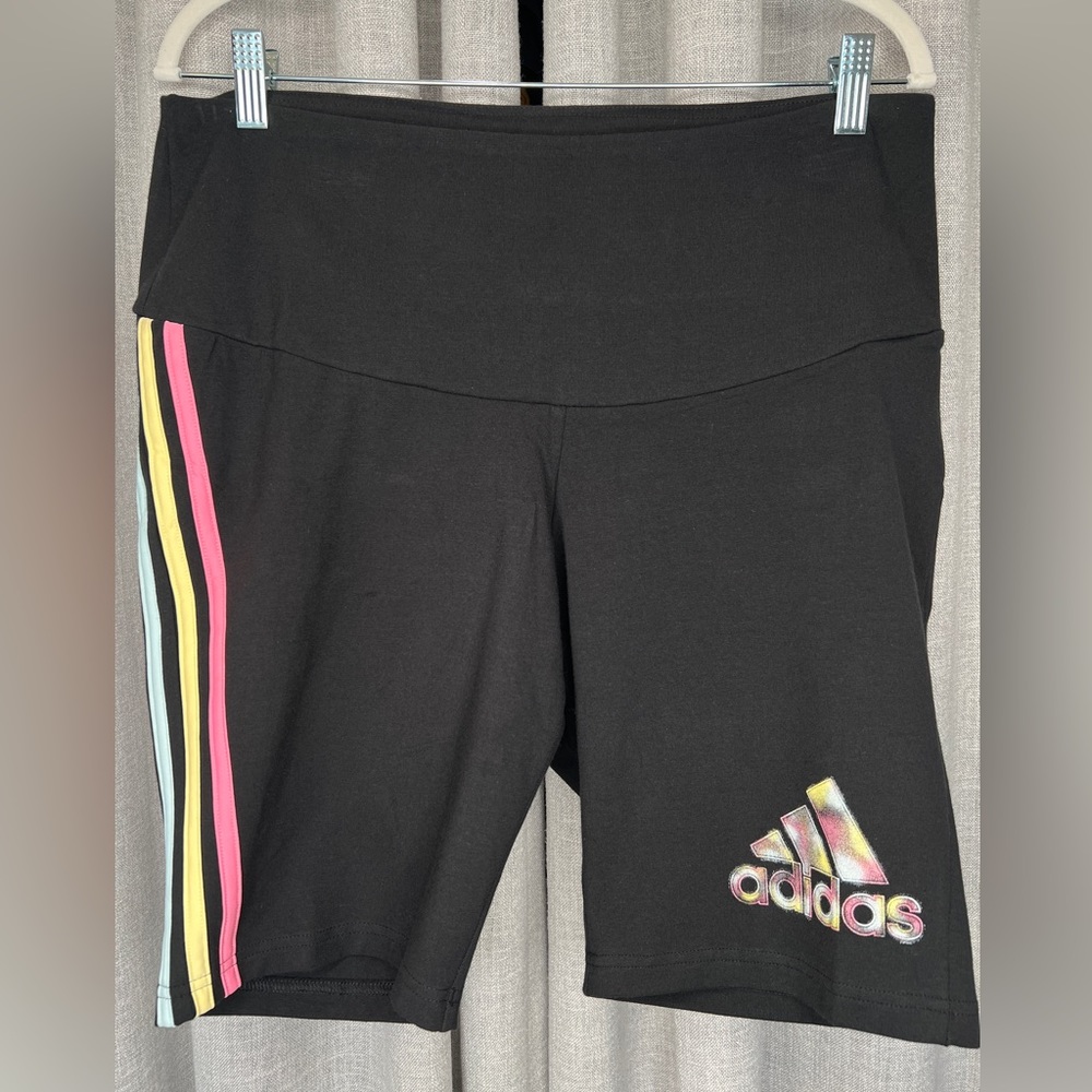 adidas Black Bike Shorts with Multicolor Stripes